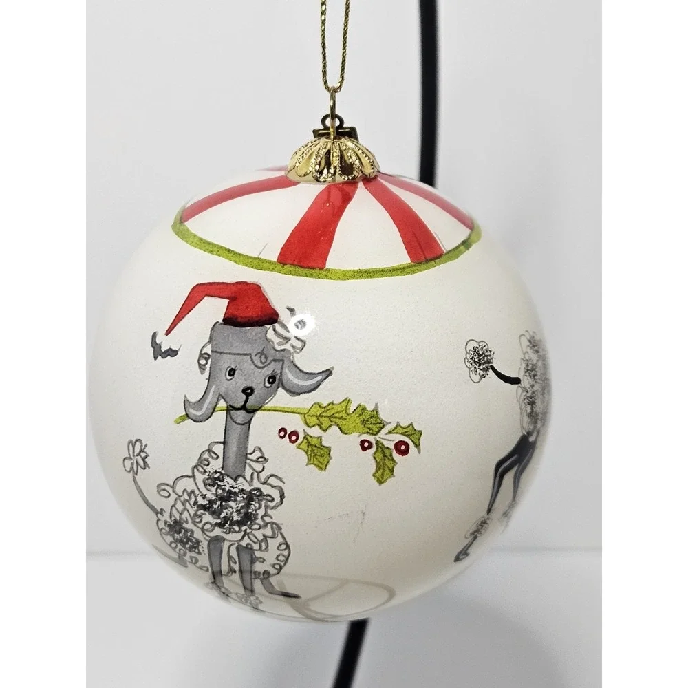 Pier 1 Li Bien Poodle Christmas Ornament Inside Reverse Painted Glass Boxed Dog
